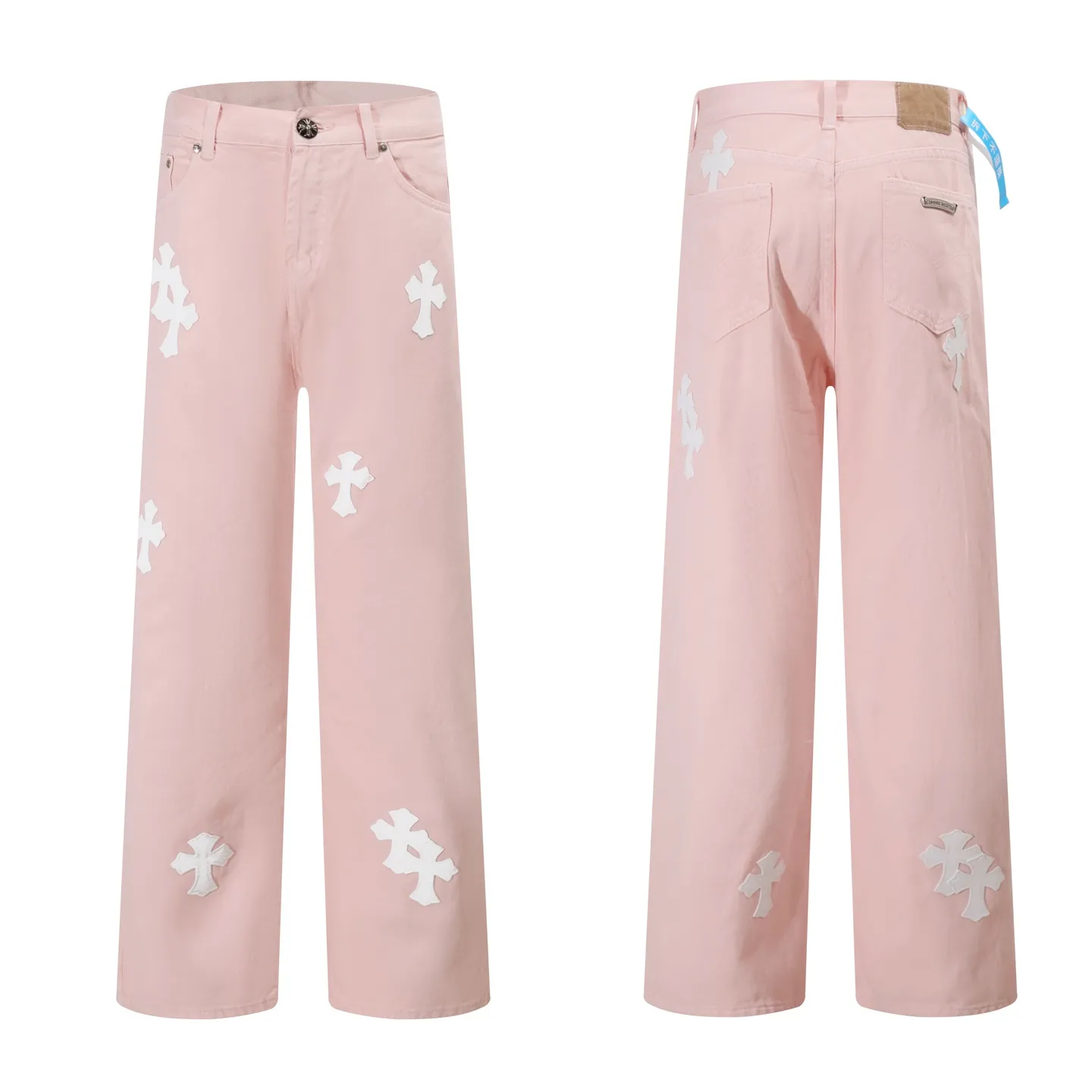 P280 style number: H883 Chrome hearts CH co-branded Drak Miami light pink jeans exude uninhibited personality and unique charm. Every wear and tear is carefully designed to present a unique artistic feel. Made of imported denim fabric, which has undergone heavy industrial washing and destruction treatment, the trousers show a super cool effect on the upper body, allowing you to dominate the fashion stage.  This is more than just a pair of jeans, it is an expression of attitude. With its unique design concept and ultimate pursuit of details, Croxin breaks traditional boundaries and defines the jeans trend in the new era. The trousers are made of double-layer woven fabric with customized hardware. Italian-made special cowhide is printed and cut. Custom-made sheepskin three-layer thick-line leather. The whole body is spliced ​​in heavy water washing. Craftsmen hand-splash ink. You can see the details. Three-dimensional cutting version. Loose and comfortable, not flattering. Makes taller and slimmer. Factory Seiko. Original quality control. Same style for men and women. Can be matched with couples. Versatile recommendation. Must-have jeans for all seasons. Color: light pink. Size: 28-30-32-34.